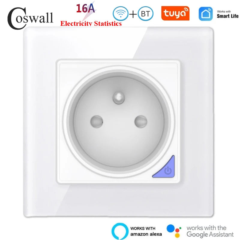 Smart Steckdose – Glasfront Weiß, Stromverbrauchsmonitor& App-Steuerung-COSWALL Tuya