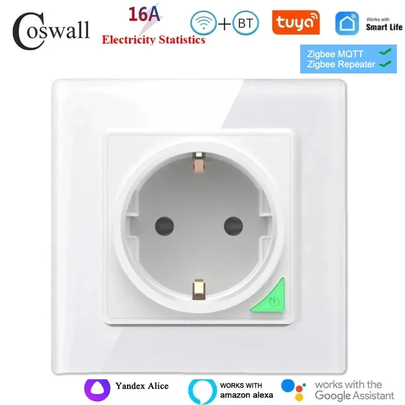 Smart Steckdose – Glasfront Weiß, Stromverbrauchsmonitor& App-Steuerung-COSWALL Tuya
