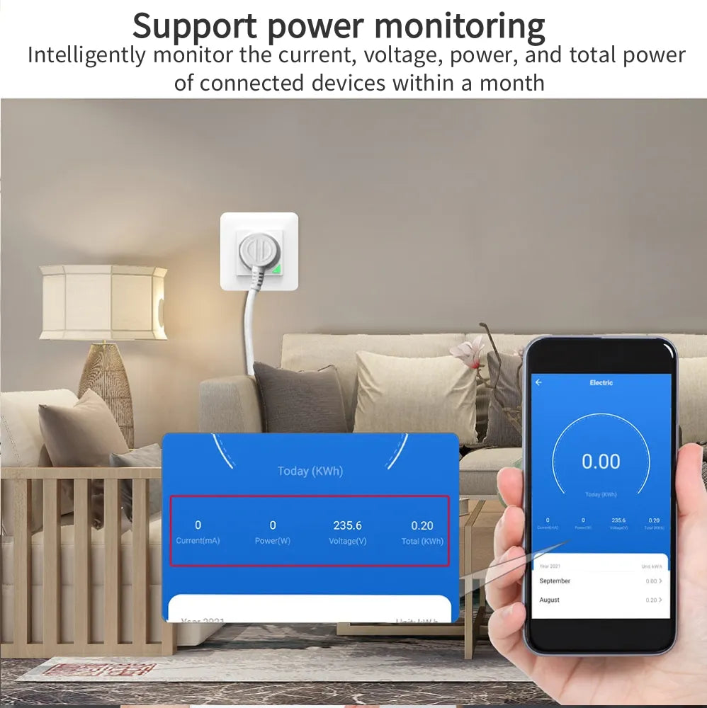 Smart Steckdose – Glasfront Weiß, Stromverbrauchsmonitor& App-Steuerung-COSWALL Tuya
