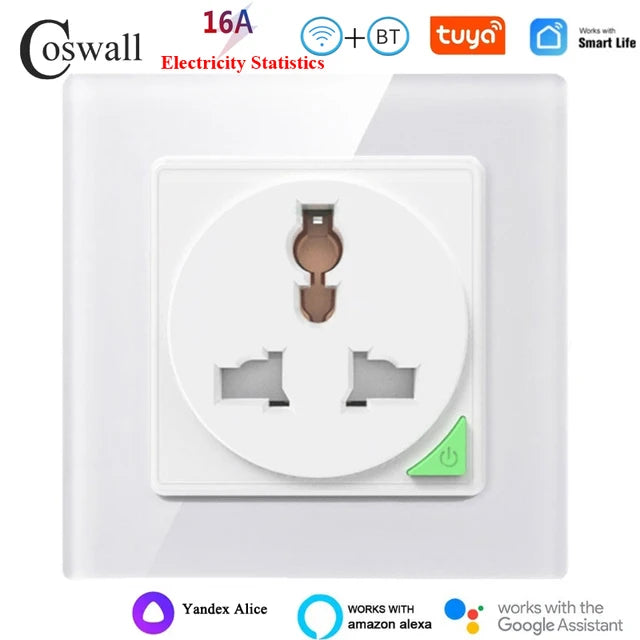 Smart Steckdose – Glasfront Weiß, Stromverbrauchsmonitor& App-Steuerung-COSWALL Tuya