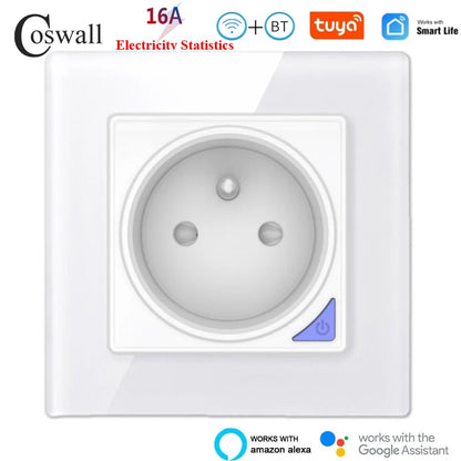 Smart Steckdose – Glasfront Weiß, Stromverbrauchsmonitor& App-Steuerung-COSWALL Tuya