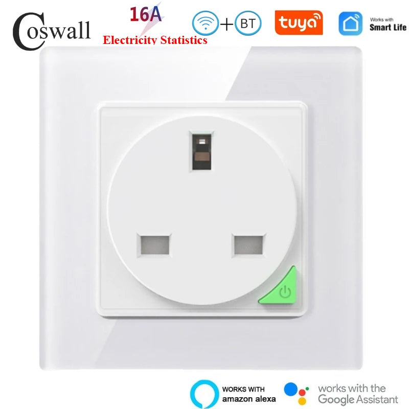 Smart Steckdose – Glasfront Weiß, Stromverbrauchsmonitor& App-Steuerung-COSWALL Tuya